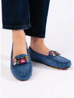 Klasické dámske modré mokasíny bez podpätku Klasické dámske modré mokasíny bez podpätku