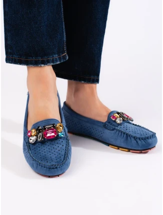Klasické dámske modré mokasíny bez podpätku Klasické dámske modré mokasíny bez podpätku