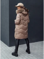Dámska zimná bunda s prešívanou kožušinou a kapucňou LAGOON camel FashionStreet TY4516