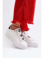Damskie Sneakersy Na Platformie Z Przypinkami Sercami Białe Azamia