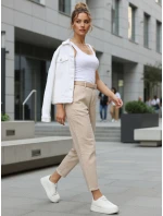 Dámske džínsy s vysokým pásom a opaskom béžovej farby FashionStreet UY2917