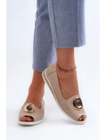 Czółenka Damskie Z Ozdobą Eko Skórzane Złote Biolita