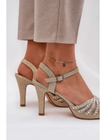 Sandały Na Szpilce Ze Zdobieniem I Brokatem D&A MR1038-33 Złote