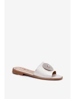 Klapki Damskie Na Płaskim Obcasie Z Ozdobą S.Barski KV51-013 Srebrne