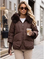 Dámska zimná prešívaná bunda s kožušinou, hnedá, FashionStreet TY5991