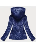 Tmavo modrá krátka dámska prešívaná bunda s kapucňou (B9566)