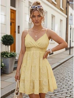 Bavlnené šaty s výšivkou na ramienkach, citrónovožlté, FashionStreet EY2669 Bavlnené šaty s výšivkou na ramienkach, citrónovožlté, FashionStreet EY2669