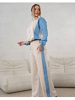 Mikinový set mikina na zips + široké nohavice béžovo-modrá (821151)