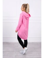 Mikina s kapucňou s dlhým chrbtom ružová