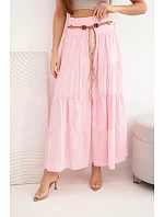 Dámska maxi bavlnená sukňa s čipkovou výšivkou a elastickým pásom candy pink Dámska maxi bavlnená sukňa s čipkovou výšivkou a elastickým pásom candy pink