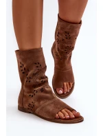 Zazoo 3437 Damskie Zamszowe Sandały Z Cholewką Na Zamek Brązowe