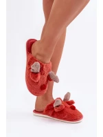 Futrzane Kapcie Damskie Z Motywem Renifera Koralowe Sennalith