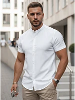 Pánska košeľa s krátkym rukávom a stojatým golierom, biela, FashionStreet KX1064