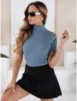 Dámsky rebrovaný sveter s krátkym rukávom GIRLGLORY modrý FashionStreet MY2555 Dámsky rebrovaný sveter s krátkym rukávom GIRLGLORY modrý FashionStreet MY2555