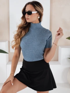 Dámsky rebrovaný sveter s krátkym rukávom GIRLGLORY modrý FashionStreet MY2555