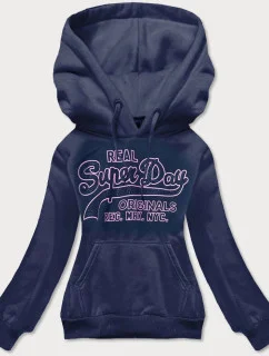 Tmavomodrá krátka dámska mikina s potlačou (26016)