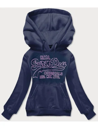 Tmavomodrá krátka dámska mikina s potlačou (26016) Tmavomodrá krátka dámska mikina s potlačou (26016)