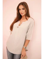 Dámska mušelínová košeľa s gombíkom tmavo béžová
