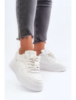 Sneakersy Damskie Na Platformie Eko Skóra Białe Vhisper