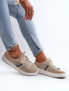 Sneakersy Skórzane Damskie D&A LR110 Beżowe
