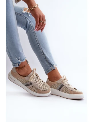 Sneakersy Skórzane Damskie D&A LR110 Beżowe