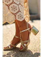 Sandały Damskie Na Słupku Z Eko Skóry Złote Lyana Sandały Damskie Na Słupku Z Eko Skóry Złote Lyana