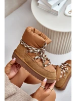 Zamszowe Śniegowce Damskie Z Grubym Sznurowaniem D.Franklin DFSH375003 Brązowe