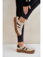 Zazoo N1176 Zamszowe Sneakersy Na Platformie Beżowe