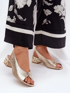 Skórzane Eleganckie Sandały Damskie CheBello 4724 Złote