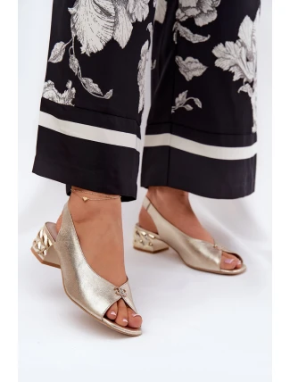 Skórzane Eleganckie Sandały Damskie CheBello 4724 Złote