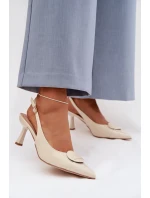 Dámské sandály na podpatku s ozdobným detailem světle béžové Mariae