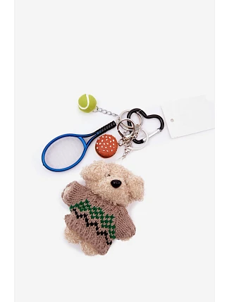 Přívěsek Klíčenka Na Kabelku Medvídek V Svetru Raketa S Míčem Hamburger Modrý