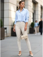 Dámske skinny džínsy s vysokým pásom ecru FashionStreet UY2864