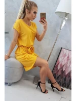 Šaty s obálkovým spodným dielom v horčicovej farbe