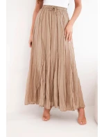 Dámska maxi bavlnená sukňa s elastickým pásom camel
