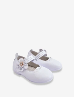 Dziecięce Skórzane Balerinki Z Kwiatem Białe Cobi