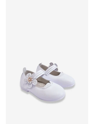 Dziecięce Skórzane Balerinki Z Kwiatem Białe Cobi