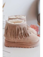 Ocieplane Botki Śniegowce Dziecięce Z Ozdobnymi Frędzlami Beżowe Nimia
