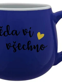 DĚDA VÍ VŠECHNO - modrý keramický hrníček 300 ml