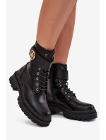 Botki Workery Damskie Ze Złotym Detalem Ocieplane Czarne Fiorena