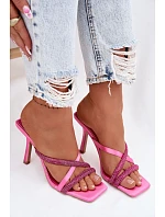 Dámské lodičky na jehlovém podpatku s pásky a kamínky fuchsiové Karima