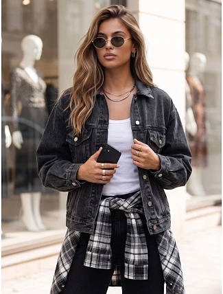 Dámska džínsová bunda oversize STEFANIA, čierna, FashionStreet TY6011 Dámska džínsová bunda oversize STEFANIA, čierna, FashionStreet TY6011