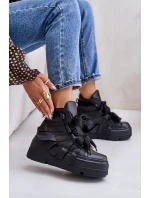 Skórzane Sneakersy Damskie Na Masywnej Platformie CheBello 4561 Czarne