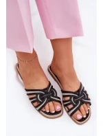 Klapki Damskie Płaskie Z Przeplatającymi Się Paskami Czarne Acimine
