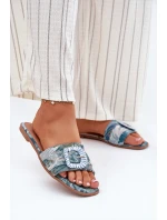 Płaskie Klapki Damskie Z Ozdobną Klamrą Niebieskie Clariola