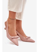 Lakierowane Sandały Na Szpilce Z Kokardką Nude Naylna