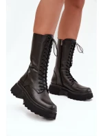 Skórzane Kozaki Ocieplane Na Platformie Artiker 57C2282 Czarne