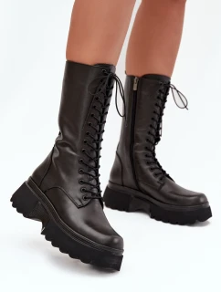 Skórzane Kozaki Ocieplane Na Platformie Artiker 57C2282 Czarne