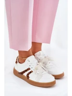 Niskie Sneakersy Damskie Z Koronką Panterka Białe Zielle