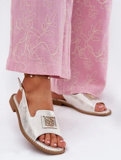 Eleganckie Sandały Damskie Na Płaskim Obcasie Z Ozdobą S.Barski KV51-082 Srebrne